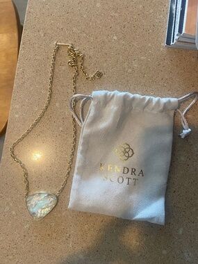 Kendra Scott pendant necklace gold tone large opal guitar pick triangle shape
